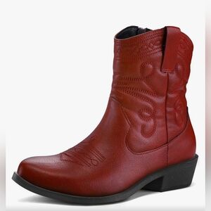 Mysoft Women's Fashion Western Cowboy Ankle Boots Short Cowgirl Low Heel Booties